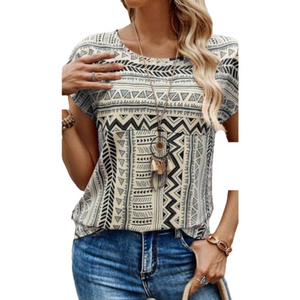 Ardene T-shirt  Short Sleeve Crew Neck Geometric Design Black & White W Large